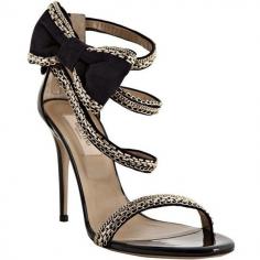 Valentino Navy Chain Link Trimmed Suede Bow Detail Sandals ($750)