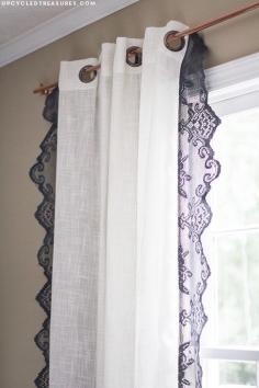 
                    
                        How to make Anthropologie Inspired Lace Curtains using lace table runners | UpcycledTreasures... #upcycle #DIY #curtains
                    
                