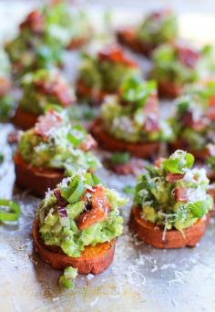 
                    
                        Roasted Sweet Potato Rounds with Guacamole and Bacon | theroastedroot.net #paleo #vegan #recipe #appetizer
                    
                