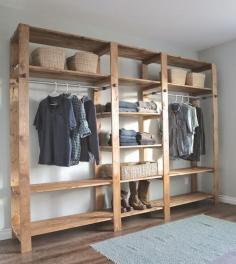 
                    
                        DIY: How To Build an Industrial Style Wood Slat Closet System with Galvanized Pipes | Free and Easy DIY Project and Furniture Plans - this is an Ana White project.
                    
                