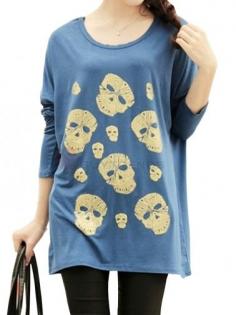 
                    
                        Trendy Crossbone Printed Round Collar Loose Modal Lady's T-Shirt #shirt #fashion
                    
                