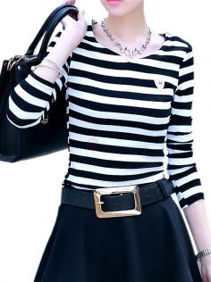 
                    
                        Trendy Bicolor Round Collar Striped Back Hollow Out Plus Size Lady's Blouse #shirt #fashion #women #lady
                    
                