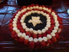 Superhero Fruit Ideas | Captain America Shield Fruit Tray. Cute. I think I need to have a superhero party