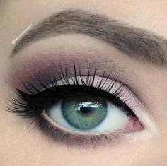 soft pink eyeshadow + cat eye liner.