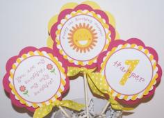 You are my Sunshine Birthday Centerpiece, Sunshine Party Theme, Sunshine Birthday Theme (YSPY-H) - Pink and Yellow by The Party Paper Fairy on Etsy, $15.00