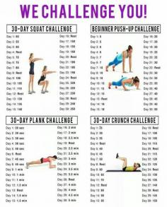 Check out this outstanding fitness challenge! Great to change up from month to month. Focuses on squats, push ups, planks and crunches. #Workouts #Challenge #MondayMotivation –– RippednFit.com