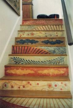 Hand painted stair risers - want to do this on my basement stairs.
