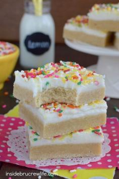 
                    
                        These easy lemon sugar cookie bars are baked and frosting in one pan saving you time in the kitchen.
                    
                
