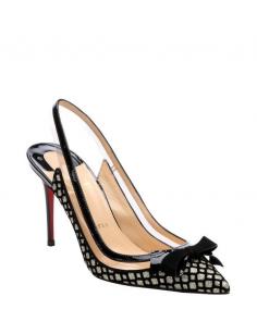 
                    
                        Christian Louboutin : platine glitter floque and black patent leather 'Suspenodo 85' slingback pumps : style # 354282401
                    
                