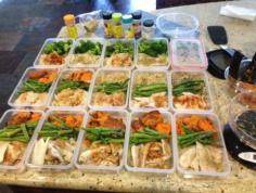 #foodprep #healthyfood   When grocery shopping, buy a huge bag of frozen chicken breasts. Buy a bag of brown or white rice.  Buy 3 sweet potatoes And 1 head of broccoli Chicken- Marinate chicken in zesty Italian dressing & soy sauce for 4 hrs. Sprinkle salt, pepper, and garlic powder. Bake at 350 degrees till well done. Rice- Boil rice in a pot or make in a rice cooker. Bake sweet potatoes at 350 degrees till done. Broccoli-Boil or bake!