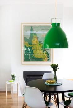 Emerald green industrial light  vintage map. Perfection.