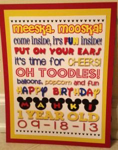 Mickey Mouse Clubhouse Birthday Party Subway Art Sign - in black red and yellow