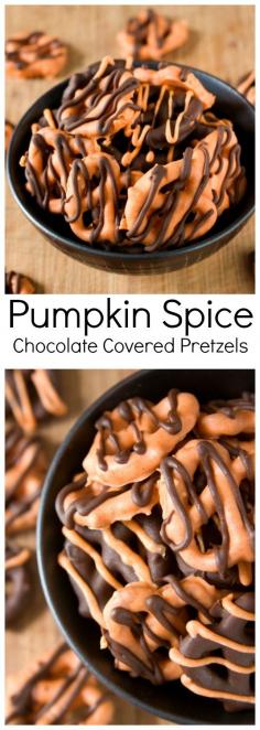 
                    
                        Dip pretzels in melted chocolate mixed with pumpkin spice for a fun Halloween snack that kids will love to make and eat!
                    
                