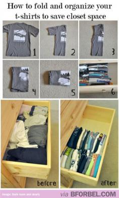 
                    
                        I've been doing this for years! Best idea ever, even did my boyfriends tshirt drawer too! Try hanging up all your shirts that aren't tshirts and fold pants in drawers, saves a lot of folding time.
                    
                