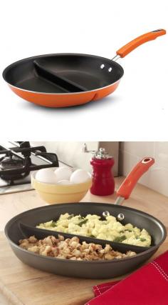 Sectioned fry pan // Two separate halves allows you to cook two dishes at once. I need this clever divided skillet! Brilliant!