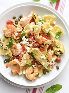 
                    
                        Shrimp Pasta with Roasted Red Peppers and Artichokes - foodiecrush
                    
                