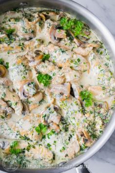 
                    
                        Thick sliced mushrooms and juicy chicken in a creamy herb sauce. #30minutemeal from natashaskitchen
                    
                