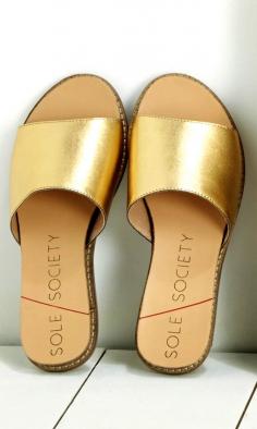 
                    
                        Gold slip-on banded sandal ==
                    
                