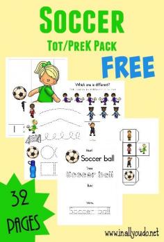 
                    
                        Spring Soccer season is here and this SUPER CUTE Soccer Tot & PreK/K Pack is filled with all types of activities!! 32 total pages :: www.inallyoudo.net
                    
                