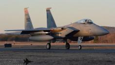 
                    
                        F-15C Eagle 85-0125 taxiing out for night training
                    
                