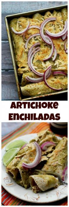 
                    
                        Mexican food doesn’t have to be bad for you! These artichoke enchiladas are stuffed with a healthy artichoke-quinoa mix and topped with a fresh and tangy homemade salsa verde.
                    
                