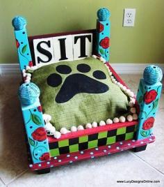 
                    
                        End table flipped upside down and painted with a cushion becomes a dog bed! Perfect idea?
                    
                