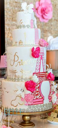 
                    
                        Elegant Pink & Gold Parisian Themed Cake
                    
                