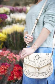 
                    
                        Cross-body saddle bag with intricate laser cut detailing and a structured shape!
                    
                