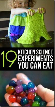 
                    
                        19 Edible Kitchen Science Experiment! Awesome list of science projects kids can make and eat too. Great list for summer for Preschool, Kindergarten, 1st grade, 2nd grade, and 3rd-6th grade elementary students.
                    
                