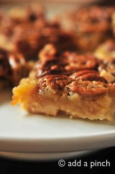 
                    
                        Southern Pecan Pie Bars - My goodness these are awesome! That crust and nutty pecan topping!!!  from addapinch | Robyn Stone
                    
                