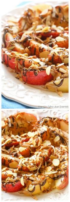 
                    
                        Chocolate Peanut Butter Apples with Coconut and Almonds - believe it or not this is healthy! Only 156 calories... the-girl-who-ate-...
                    
                