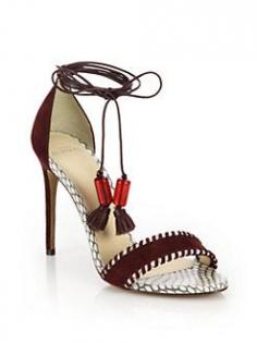 
                    
                        Alexandre Birman - Suede & Python Whipstitched Tie Sandals
                    
                