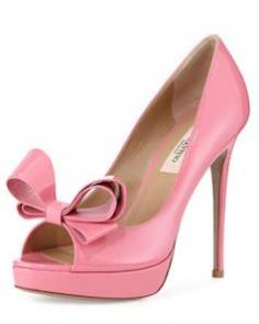 
                    
                        Valentino pink patent leather pump with peep toe and bow
                    
                