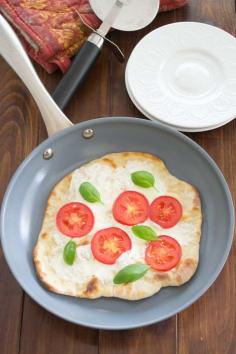 Skillet Margherita Pizza | Pick Fresh Foods | Cooks in a fraction of the time that it takes to bake pizza in the oven! A perfectly crisp and chewy crust ... in moments!