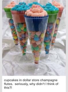 Kids Party Idea: Cupcakes in dollar store champagne flutes