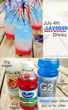 28. You can make this cool layered drink by stacking the sugar content. 4th of July food!