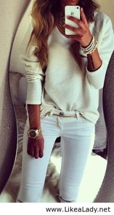 Love for white jeans. #white #whitejeans