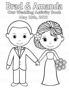 Wedding coloring page for kids Printable Personalized Wedding coloring activity by SugarPieStudio, $4.00