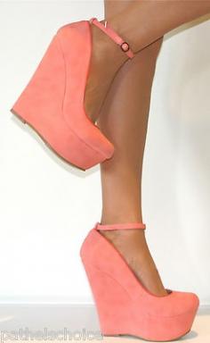 Coral wedges with ankle straps. Yes.