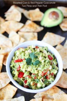 
                    
                        Roasted Corn and Red Pepper Guacamole Recipe on twopeasandtheirpo.... The perfect summer guacamole! #avocado #summer
                    
                