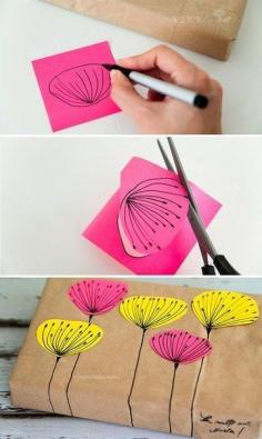 Wrap a gift in brown paper and decorate with post its! Great d.i.y gift ideas