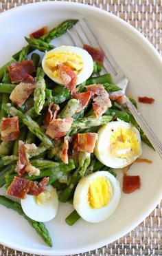 
                    
                        Asparagus, hard boiled egg and bacon tossed with a Dijon vinaigrette
                    
                