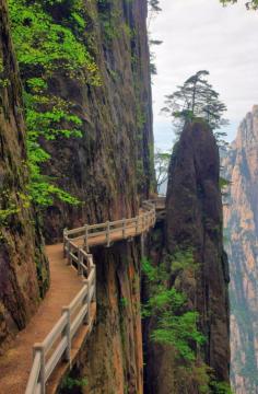 Amazing how many places have these narrow pathways... Cliffside Path, Huangshan, Anhui, China  photo via beachbum