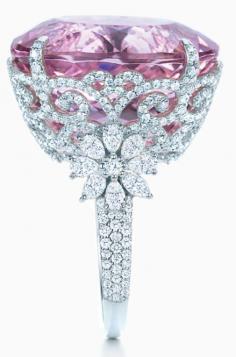 A #wedding dream: Tiffany and Co kunzite and diamond ring, Tiffany & Co., Tiffany and Company, Tiffany's, pink, diamonds, flowers, floral, kunzite, morganite, pink diamond, engagement ring, cocktail ring, princess