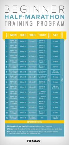 
                    
                        Training for your first half marathon? Awesome! Print out this 16-week training schedule.
                    
                