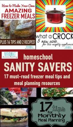 
                    
                        Sanity... who doesn't need more of it when parenting and homeschooling?! Meal planning, freezer meals and monthly shopping are my sanity savers! Here's a list of 17 must-read resources and tips to bring organization to your home! Vibrant Homeschooling
                    
                