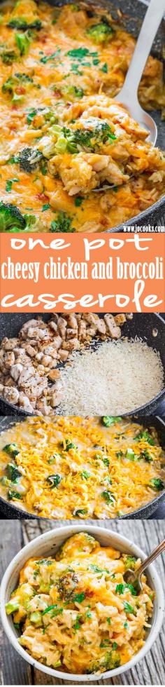 
                    
                        One Pot Cheesy Chicken Broccoli and Rice Casserole - it's cheesy, it's comforting and it's made in one pot. It's dinner!
                    
                
