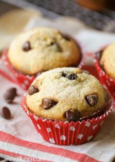 
                    
                        Delicious Bakery-Style Chocolate Chip Muffins - so delicious! { lilluna.com }
                    
                