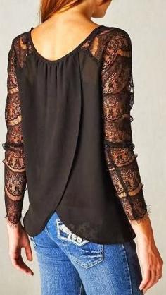 
                    
                        Black adorable dress with transparent lace sleeves
                    
                