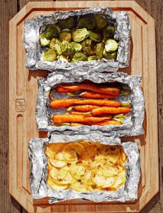 
                    
                        How to Grill Packets - Potatoes With Parmesan, Garlic, and Rosemary, Carrots With Cumin, Ginger and Honey, Brussels Sprouts With Thyme and Garlic.
                    
                